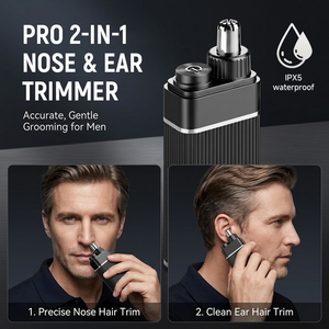 Tondeuse à poils de <span class=keywords><strong>nez</strong></span> et d'oreilles rechargeable 2 en 1 360 °   Tondeuse à poils de <span class=keywords><strong>nez</strong></span> électrique en alliage d'aluminium, étanche IPX5, à lame rotative, pour hommes - Product Image 4
