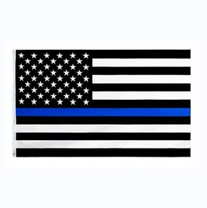 Bandeira americana linha azul fina 3x5 pés, bandeira preto e branca, polícia, aplicação da lei, defesa