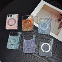 Étui de téléphone magnétique élégant avec motif coquillage brillant, support rotatif en métal et couvercle à charnière pour iPhone Duo