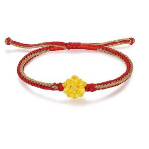 Xinfly Pure Real 24k Gold <b>Bracelet</b> Fine Jewelry <b>Red</b> Rope String Women Lotus Charm Pendant <b>Bracelets</b> - Product Image 1