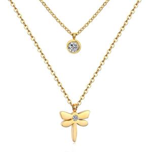 Collar de Acero con Colgante de Libélula de Doble Cadena Chapado en Oro de 14k para Mujer - Product Image 2