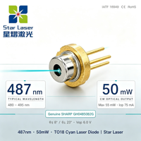 Dioda Laser Hijau SHARP 488nm 50mW TO18 Tanpa Timbal dengan Tutup Jendela, Tegangan Rendah 6V untuk Aplikasi Industri Laser Solid State