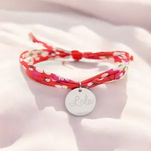 <span class=keywords><strong>Bracelet</strong></span> cordon tissu liberty personnalisé pendentif prénom gravé <span class=keywords><strong>bracelet</strong></span> tissu fleur coloré cadeau pour femme - Product Image 2
