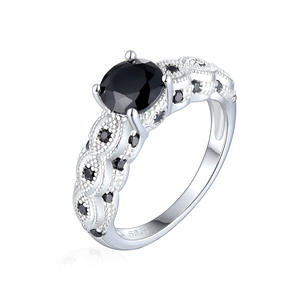 Anillos de Plata de Ley 925 con Incrustaciones de Circonitas Negras, Anillo de Moda para Mujer, Conjunto de Anillos de Boda Elegantes e Individuales para Conmemoración - Product Image 1