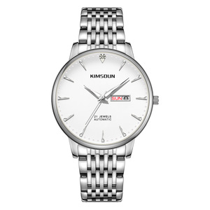 Montre mécanique pour homme, montre-bracelet bicolore fine et ronde, automatique, cadran blanc, double calendrier, marqueurs lumineux - Product Image 3