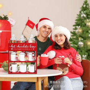 Wooden Christmas Coffee Supplies Storage Rack Red 3 Tier Multifunctional Tabletop Hot <b>Chocolate</b> <b>Bar</b> Organizer - Product Image 3