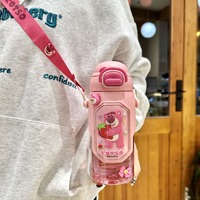 Nouvelle gourde scolaire pour enfants Strawberry Bear, écologique, en Tritan, double ouverture, incassable, avec paille, pour la rentrée scolaire