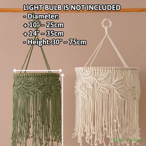 Abat-jour en coton tissé macramé respirant fait main avec franges à pompons, grande suspension de plafond, décoration intérieure du Vietnam - Product Image 3