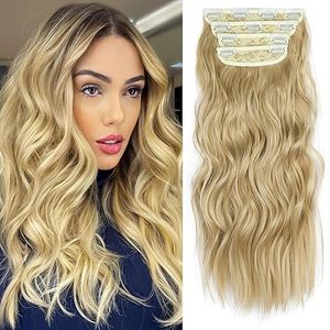 Extensions de cheveux synthétiques à clipser, 4 pièces, mèches longues ondulées blondes mélangées brun <span class=keywords><strong>miel</strong></span> doux pour femmes - Product Image 1