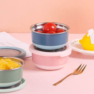 Contenedor de Alimentos de Acero Inoxidable Redondo con Tapa Hermética Rosa Verde Azul Lonchera Bento para Frutas y Preparación de Comidas - Product Image 2