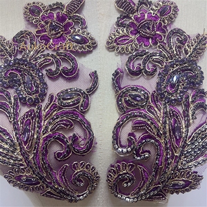 Appliques en dentelle dorée à motif floral avec strass 3D et paillettes, broderie perlée pour robes de mariée pour femmes - Product Image 6