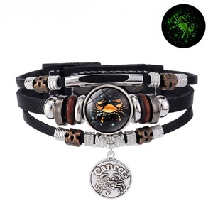 Bracelet en alliage vintage fait main, multi-couches tressées, en forme <span class=keywords><strong>de</strong></span> cœur, avec 12 signes du zodiaque, lumineux et brillant, pour couple, vente en gros - Product Image 3