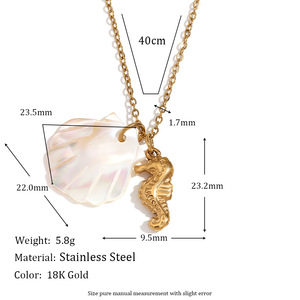Collana con Ciondolo a Conchiglia in Acciaio Inossidabile Placcato <span class=keywords><strong>Oro</strong></span> 18K, Gioielli Costieri Unici e di Tendenza, Collezione Oceanica, Vendita all'Ingrosso - Product Image 5