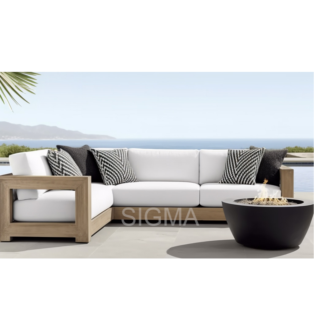 Customize Hotel Luxury Outdoor Patio All Weather Garden Sofa Set Solid Wooden Furniture Teak Sofa