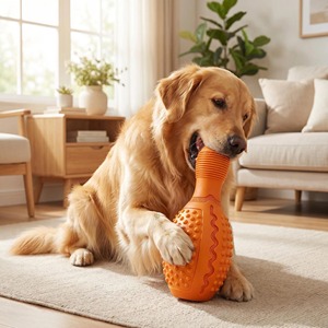 Jouet à mâcher pour chien en caoutchouc orange personnalisé avec surface texturée et distributeur de friandises pour un jeu interactif - Product Image 6