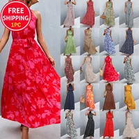 I più venduti di Amazon 19 colori Halter Dress abito lungo floreale senza maniche da donna abiti casual con stampa a pois