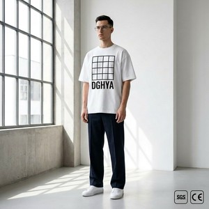 T-shirt géométrique surdimensionné en coton 100% 250GSM, motif <span class=keywords><strong>Bauhaus</strong></span>, pour homme, design allemand personnalisé OEM, streetwear minimaliste, blanc, MOQ50 - Product Image 1