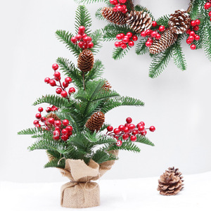 Lot de mini-sapins de Noël en pot avec décorations baies et pommes de pin, petit arbre artificiel rustique pour table, ornement de fête - Product Image 3