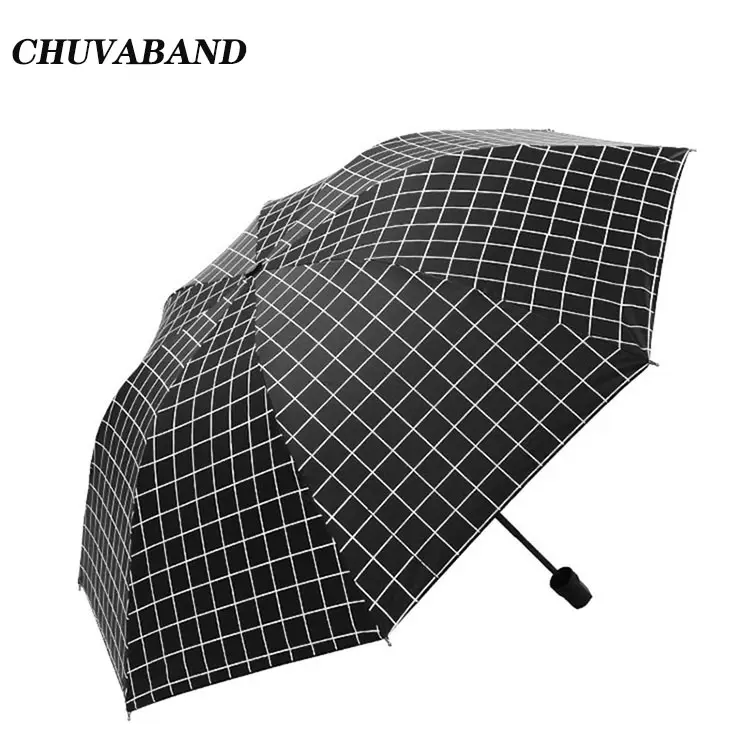 Ombrelle CHUVABAND — parapluie manuel pour femmes, en treillis, noir et blanc, pas cher, ouvert, soleil et pluie, bon marché, vente en gros