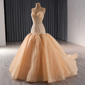 Robe de soirée sirène en cristal de champagne de luxe pour femmes, robe de mariée, robe de bal longue formelle, Rsm241061 - Product Image 4