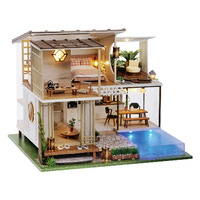 Model Kabin Kayu DIY A-085-B Villa Dua Lantai Elegan dan Tenang dengan Arsitektur Semi-terbuka dan Kolam Renang di Taman