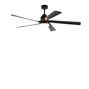 65-Inch Black Iron <b>LED</b> Ceiling Fan 5-Blade DC Motor Dimmable Remote <b>Control</b> Modern Quiet Design 6-Speed Reversible Flush Mount - Product Image 1