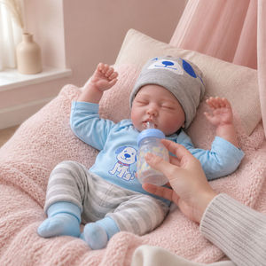 22 Zoll (55 cm) Reborn <span class=keywords><strong>Baby</strong></span>-Puppe Y-Z032 aus weichem Vinyl, realistisch schlafendes Neugeborenes, Junge, Sammlerstück für Erwachsene, blaues Outfit mit Schnuller als Geschenk - Product Image 3