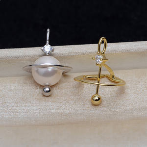 Pendentif Wenchi Globe Planet S925 en or rose avec perle de 11-1,5 mm, accessoire DIY avec plateau vide 4788, produit semi-fini, modèle 14322 - Product Image 1