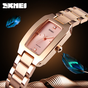 Montre à quartz authentique pour femme, bracelet carré en acier inoxydable avec accents de diamants, montre décontractée et professionnelle étanche - Product Image 1