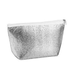 Silver Insulated Lunch <b>Bag</b> With Mesh Lining Aluminum <b>Material</b> Zipper Closure For Food Storage - Product Image 5