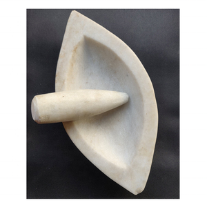 Utensilio de cocina único hecho a mano, mortero de mármol blanco y amoladora de mazo - Product Image 6