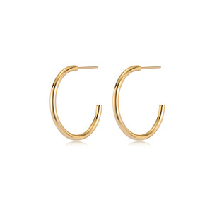 DINLE <b>Hoop</b> Earrings 18K Gold Plated Copper Minimalist Design Large Exaggerated Round Shape Fashion Jewelry - Product Image 3