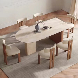 Ensemble table et chaises ovales en bois massif, 6 pièces, durable, pour salle à manger - Product Image 1