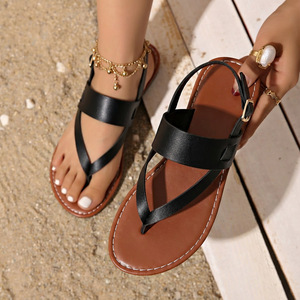 Sandalias Casuales de Estilo Europeo para Mujer, Talla Grande, con Punta Abierta, Color Sólido, Suela Plana, Ideales para la Playa - Product Image 2