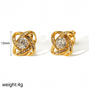 Pendientes de Diamantes Estilo Europeo, Oro de 18K, Acero Inoxidable, Diseño Geométrico para Uso Diario de Mujer, TE6807 - Product Image 4