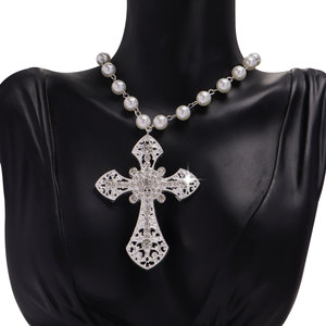 Collar de Perlas Cruzadas con Diseño Geométrico y Engaste de Aleación de Zinc, Joyería de Fiesta, Gargantilla para Mujer - Product Image 5