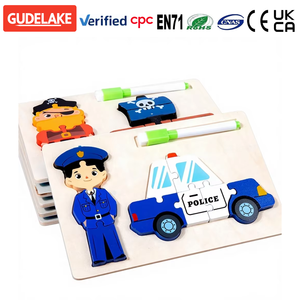 Puzzle en bois 3D transfrontalier CE pour l'éveil et l'éducation précoce, reconnaissance des métiers, des personnages et des véhicules, à dessiner - Product Image 1