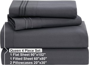 극세사 소프트 침대 시트 & 베갯잇 4종 세트 (퀸 사이즈 침대용, 깊이 8-16인치) - Product Image 4