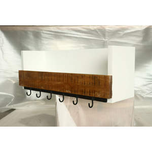 Estante de pared Muro de madera natural y blanca con perchas metálicas y estante de almacenamiento - Product Image 5