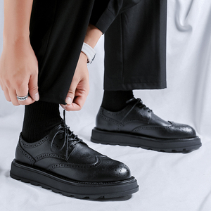 Chaussures habillées formelles en cuir véritable de vachette à enfiler avec semelle en caoutchouc épaisse <span class=keywords><strong>et</strong></span> motif sculpté pour le bureau <span class=keywords><strong>et</strong></span> la carrière, tailles 38-44 - Product Image 2
