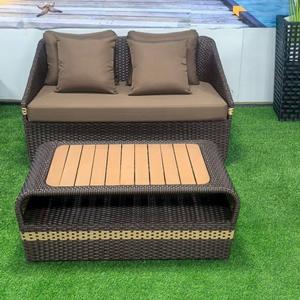 طقم كنب عصري من الخوص الروطان باللون البني للاستخدام الداخلي والخارجي للحديقة والفناء والفندق وغرفة المعيشة والشقة - Product Image 2