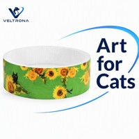 Arbre à chat en carton style peinture à l'huile avec design antidérapant durable, coussin et panier remplaçables, style moderne pour usage intérieur