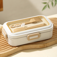 Boîte à bento en plastique à 2 compartiments sans BPA avec cuillère et fourchette ensemble de récipients alimentaires ustensiles portables pour étudiants boîte à lunch