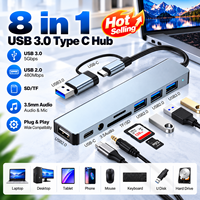 8 Port 8 in 1 USB 3.0 Tipe C Type-C ke USB 2.0 Jack Audio 3.5MM Pembaca Kartu SD/TF 8-In-1 Konverter Adaptor Hub Docking Station