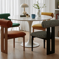 Silla de Comedor Moderna de Madera Maciza al por Mayor, Estilo Japandi, Tapizada en Bouclé, con Respaldo Acolchado, para Proyectos de Interiores de Hoteles y Restaurantes