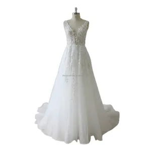 New collection sleeveless customized deep V bridal dresses sexy A line wedding dresses for women wedding