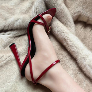 Sandali Estivi da Donna con <span class=keywords><strong>Tacco</strong></span> a Spillo Rosso, Fibbia con Diamanti, Plateau, Strass, Punta Chiusa Nera, Slip-On Sexy con <span class=keywords><strong>Tacco</strong></span> Alto - Product Image 5