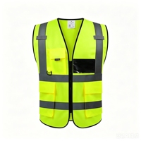 Gilet de sécurité industriel réfléchissant Classe 2 avec porte-badge multipoches et passant pour micro, livraison rapide personnalisée