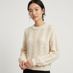 Pull en tricot torsadé pour femme, col rond, manches longues, tricot épais, mélange viscose, nylon, polyester, décontracté, toutes saisons - Product Image 1