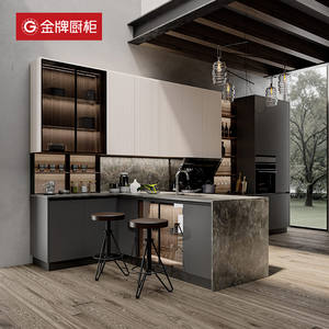 GoldenHome Armoires <span class=keywords><strong>de</strong></span> <span class=keywords><strong>cuisine</strong></span> Table <span class=keywords><strong>de</strong></span> <span class=keywords><strong>cuisson</strong></span> intégrée moderne ouverte Armoire personnalisée Laque Panneau <span class=keywords><strong>de</strong></span> porte Pierre <span class=keywords><strong>de</strong></span> quartz Ménage Personnalisable - Product Image 1